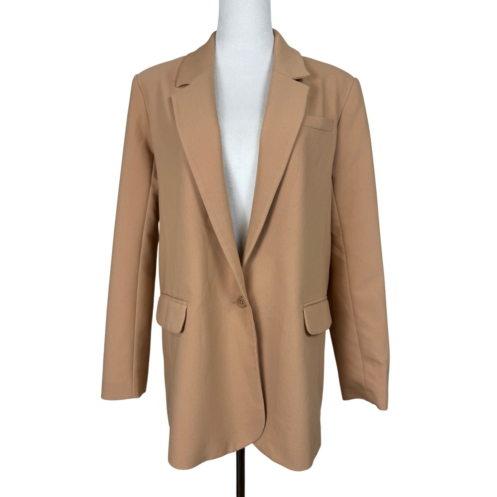 Abercrombie & Fitch Women Blazer L Tan Single Button Notched Lapel Lined Pocket